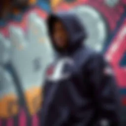 Champion large logo hoodie showcased against a vibrant street art backdrop